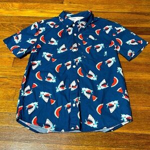Old Navy Boys Blue Shark & Watermelon Button Down Shirt, Sz Lg (10/12)